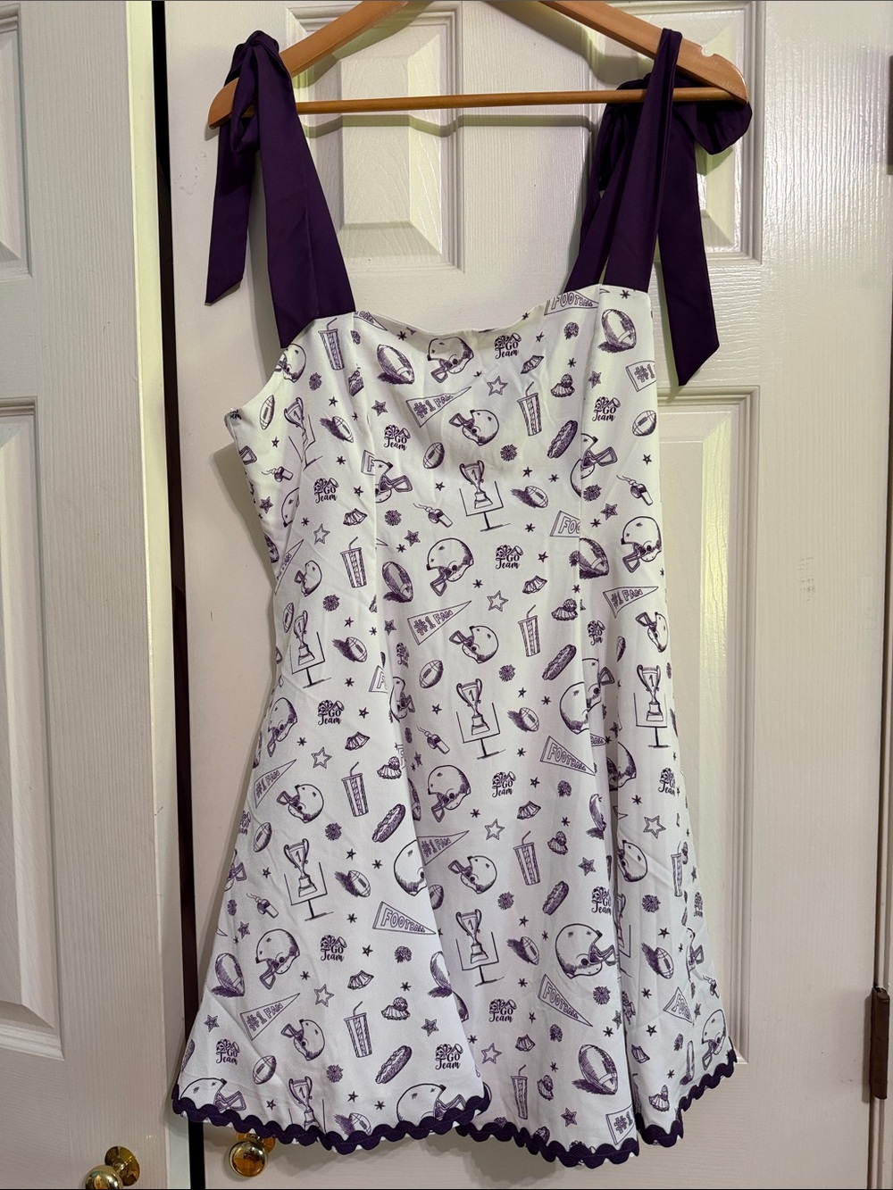 White and Purple Graphic Tie-Shoulder Sundress- Perfect for football!!